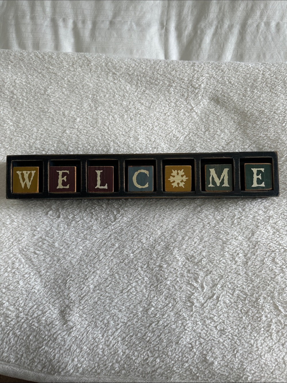 WELCOME Block Sign Wooden Shelf Sitter or Hangs - Multicolor - Picture 6 of 7